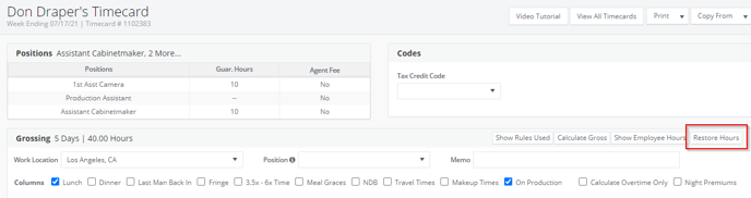 Timecard Create Submit Grossing - Restore Hours