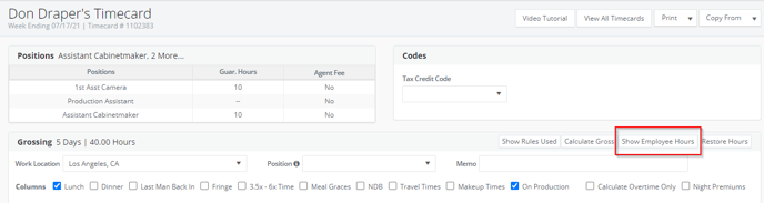 Timecard Create Submit Grossing - Show Employee Hours