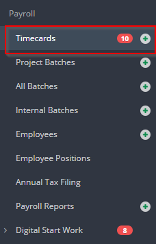 Timecard Create Submit Grossing - Timecard Option Left Nav